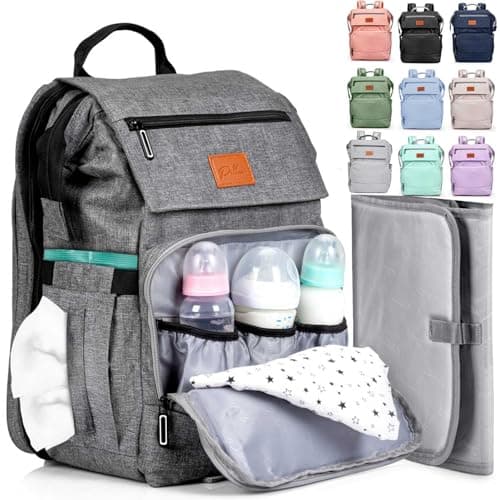 PILLANI Baby Diaper Bag Backpack - Baby Bag for Boys & Girls - Diaper Backpack - Large Travel Diaper Bags w/Changing Pad - Baby Registry Search & Shower Gifts Newborn Essentials & Items for Mom, Gray