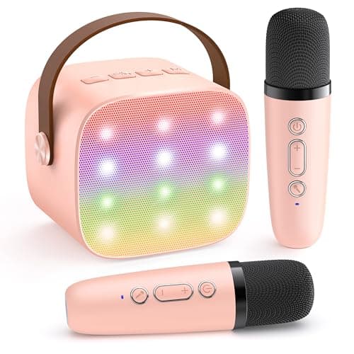 YLL Karaoke Machine for Kids Adults, Bluetooth Mini Speaker with 2 Wireless Microphones, TOP Christmas Birthday Gifts Toys for Girls Ages 3, 4, 5, 6, 7, 8, 9,10,11,12+ Years Old Toddler (Lightpink)