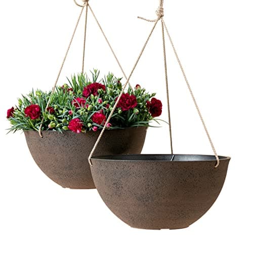 LA JOLIE MUSE Large Hanging Planters - 13 Inch Flower Pots Outdoor Indoor, Hanging Garden Planters Set of 2, New Iron Color