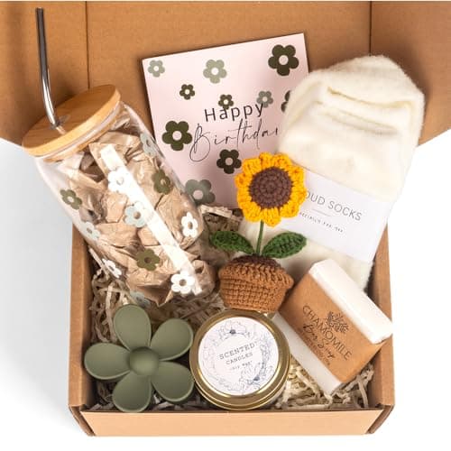 Birthday Gifts for Women, Self Care Gifts Baskets for Women, Care Package for Teen Girls, Her, Mom, Sister, Best Friend, Wife, Girlfriend, Coworker, Sending Sunshine Sunflower Gift Baskets
