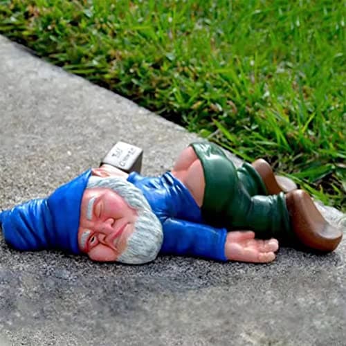 MINICAR Gnome Statue Outdoor Decor 9.5 Inch L, Funny Garden Yard Lawn Sculpture Decoration, Naughty Housewarming Gift, Blue