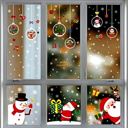 157Pcs Christmas Window Clings for Glass Windows,4 Sets Holiday Window Stickers Indoor,Hristmas Decorations Window Decals Large,Clearance New Christmas Decal Decor for Home Office Classroom