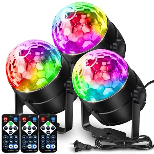 NEQUARE Disco Ball DJ Party Lights Sound Activated with Remote Control Strobe Lamp 7 Modes Stage Light for Home Room Dance Parties Karaoke Halloween Christmas Birthday Decorations[3-Pack]