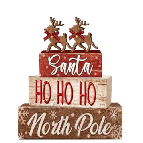 4 Pcs Christmas Decorations Indoor - Wooden Elk Table Decoration for Home - Christmas Centerpiece For Table - Winter Tiered Tray Decor Rustic Farmhouse Xmas Gift for Home Kitchen Mantel