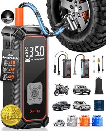 OlarHike Cordless Tire Inflator Portable Air Compressor, 150PSI Dual Power - 5400 mAh & 12V DC, Air Pump for Car Tires, Bike, Motorcycle, Bicycle, Electric Pump with LED Light & Digital Pressure Gauge