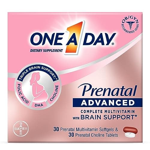 One A Day Womens Prenatal Advanced Complete Multivitamin with Brain Support* with Choline, Folic Acid, Omega-3 DHA & Iron for Pre, During and Post Pregnancy, 30+30 Count (60 Total Set)