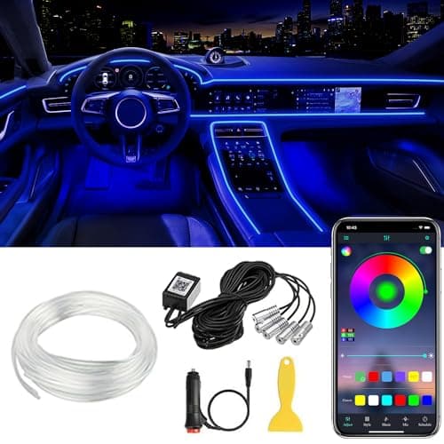 Interior Car LED Strip Lights APP Control, 5 in 1 RGB 16 Million Colors Ambient Lighting Kit with 236 inches Fiber Optic, Music Mode Inside Car Lighting Accessories