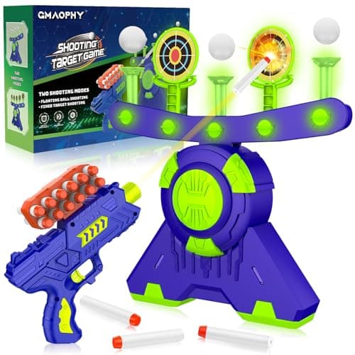 GMAOPHY Shooting Games Toy Gift for Age 5, 6, 7, 8, 9, 10+ Years Old Kids, Glow in The Dark Boy Toy Floating Ball Targets with Foam Dart Toy Blaster, 10 Balls 5 Targets