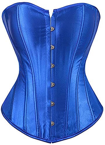 HNGHOU Women's Bustier Corset Top Plus Size Satin Waist Cincher Overbust Bustiers (Blue,Medium)