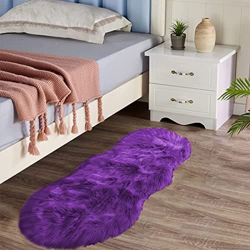 Latepis Fluffy Rug for Bedroom 2x4 Purple Shag Rugs Washable Faux Fur Sheepskin Rug Living Room Carpet Fuzzy Shaggy Rugs for Dorm Chair Cute Home Décor