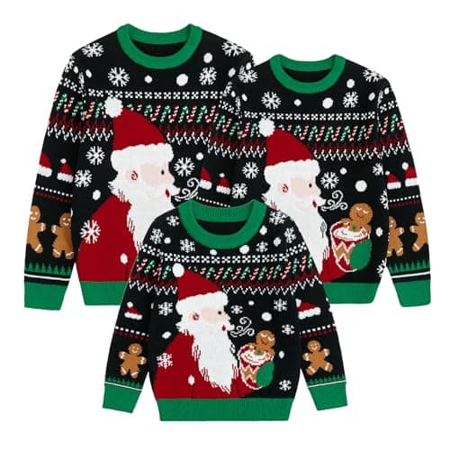Curipeer Family Matching Gingerbread Funny Christmas Sweater Cartoon Santa and Gingerbread Christmas Sweater for Kids 5-6T