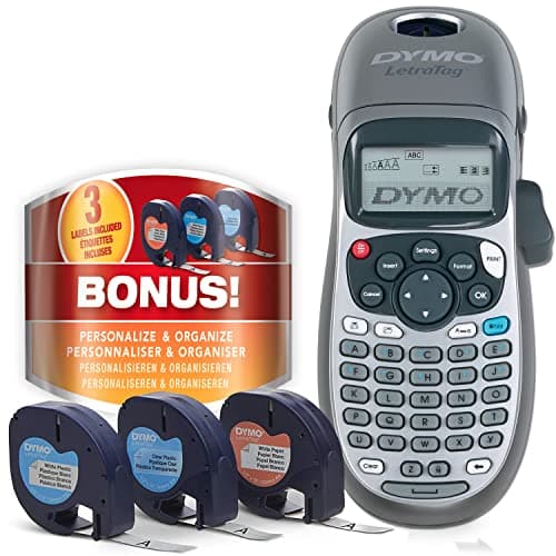 DYMO Label Maker Machine with Tape - 100H LetraTag Handheld, Comes with 3 LT Label Tapes. Great for Home & Office Organization