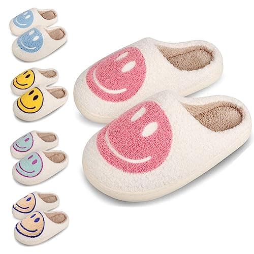 dubuto Smile Face Slippers for Girls Boys, Cute Soft Plush Anti-slip House Kids Girls Slippers with Memory Foam Warm Cartoon Happy face Shoes for Indoor Outdoor