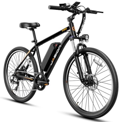 Jasion EB5 Electric Bike for Adults with Peak 750W Brushless Motor, 40Miles 20MPH Commuting Electric Mountain Bike with 360Wh Removable Battery, 7-Speed, 26" Tires and Front Fork Suspension