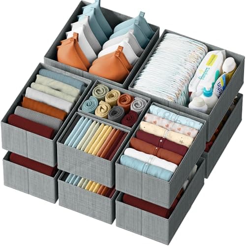 Drawer Organizer Clothes Set of 12 Grey - Dresser Organizer For Nursery, Bedroom, Closet - The Perfect Baby Clothes Organizer and Storage & General Nursery Organization or Dresser Drawer Organizers