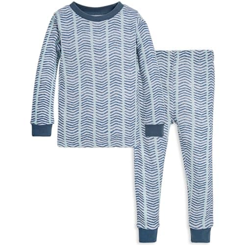 Burt's Bees Baby baby boys Pajamas, Tee Pant 2-piece Pj Set, 100% Organic Cotton and Toddler Pajama Bottoms, Blue Watercolor Chevron, 2T US