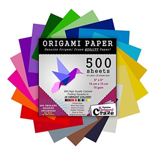 Origami Paper 500 Sheets Premium Quality for Arts and Crafts 6" Square Sheets 20 Vibrant Colours Same Colour on Both Sides 100 Design Ebook Included (See Back of Cover for Download info)