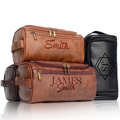 Personalized Toiletry Bag for Men, Engraved Name Initials Toiletry Bag, Customized Monogram Travel Shaving Dopp Kit for Groomsmen, Gift for Christmas, Birthday, Dad, Husband, Grandpa, Lover