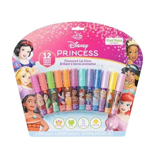 Townley Girl Disney Princess 12 Piece Plant Based Lip Gloss, Girls Party Favors, First Makeup Set for Girl, Perfect for Parties, Sleepovers, and Birthday Gifts, Ages 3