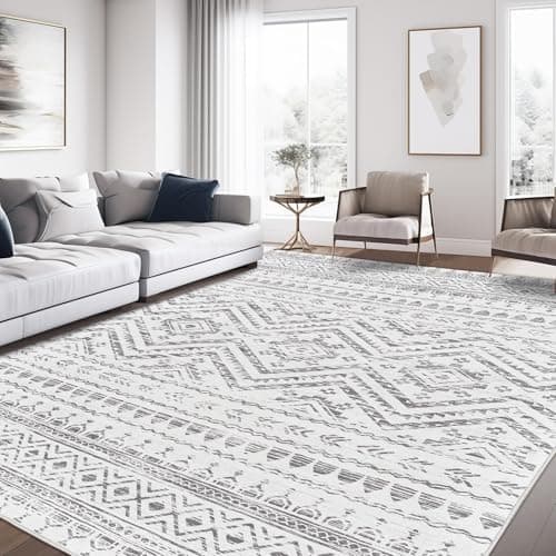 Miukiki 8x10 Area Rug for Living Room Moroccan Washable Rugs Non Slip Indoor Floor Carpet Foldable Large Soft Area Rug for Dining Room Bedroom with Low Pile(Grey,8'x10')