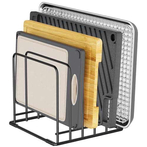 SAGLAU Kitchen Organizer Rack - 5-Slot Heavy-Duty Cutting Board and Bakeware Holder, Rust-Resistant with Anti-Slip Feet for Countertop or Cabinet Storage
