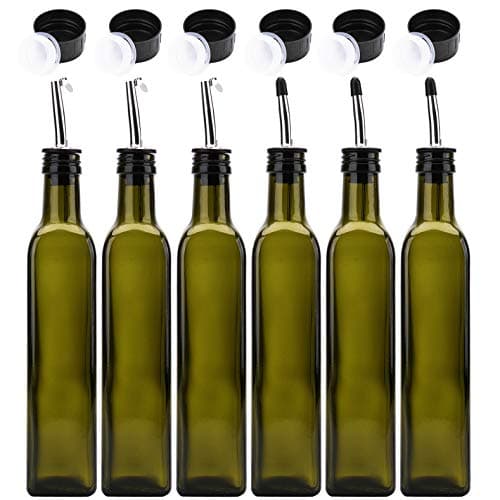 Kingrol 6 Pack 8 oz Glass Olive Oil Dispenser Bottles, Oil and Vinegar Cruets with Stainless Steel Pourer Spouts, Non-Drip Oil Bottles for Kitchen