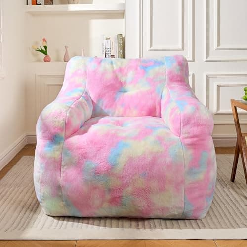 Cvortll Large Bean Bag Chairs for Adults & Teens & Kids, 3FT Memory Foam Bean Bags with Filler, Ultra Soft Faux Fur - Fluffy Bean Bag Chair for Living Room Bedroom College Dorm (Colorful Rainbow)