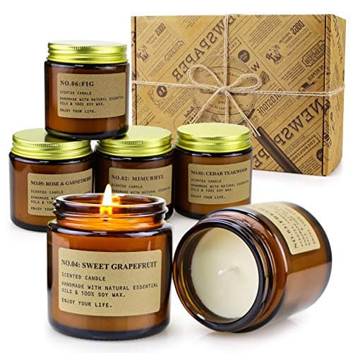 MOULENGGU 6 Pack Candles for Home Scented Aromatherapy Candle Gift Set for Women Soy Wax Long Lasting Amber Jar Candles Gift for Birthday Mother's Thanksgiving Day Present