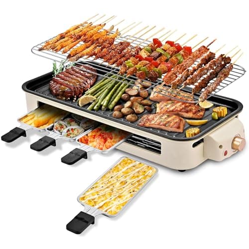 Pukomc Electric Indoor Grill,2 in 1 Indoor Grills for Kitchen with Grill Net & Non-Stick Cooking Removable Plate, Temperature Control, Dishwasher Safe, 1800W Large Smokeless Griddle