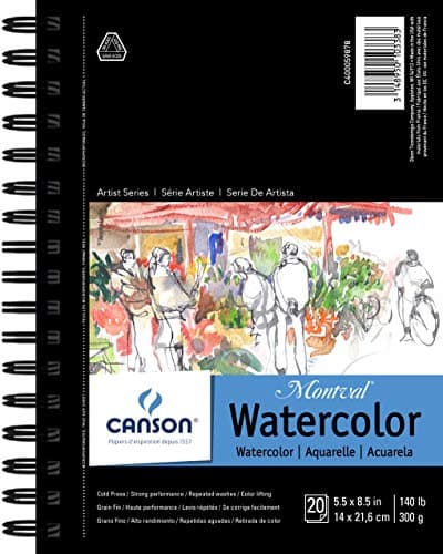 Canson Artist Series Watercolor Paper, Wirebound Pad, 5.5x8.5 inches, 20 Sheets (140lb/300g) - Artist Paper for Adults and Students - Watercolors, Mixed Media, Markers and Art Journaling