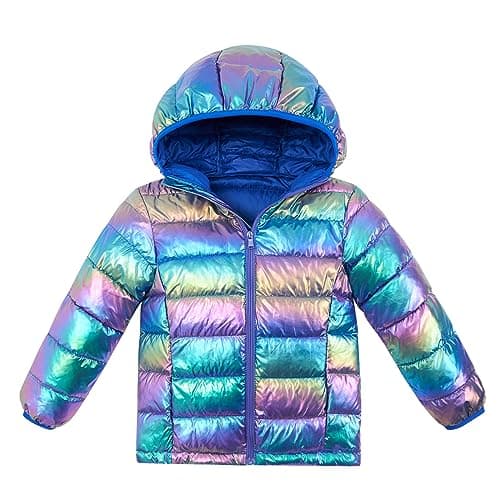 Lovekider Girls Coat Hooded Size 8-9 Years Old Cool Gradient Blue Winter Jacket Down-alternative Puffer Jackets Windpoof Packable Warm Outerwear Shiny Purple