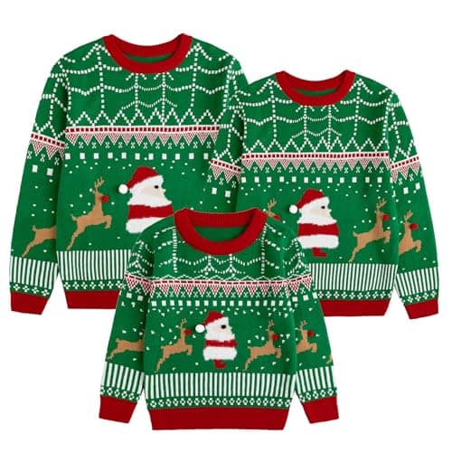 Curipeer Ugly Family Matching Christmas Sweaters Men Women Kids Knitted Pullover Outfits Party Holiday Green X-Large