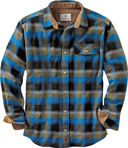 Legendary Whitetails Men's Standard Buck Camp Flannel, Long Sleeve Plaid Button Down Casual Shirt, Corduroy Cuffs, Cobalt, X-Large