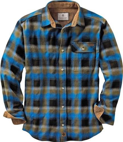 Legendary Whitetails Men's Big & Tall Buck Camp Flannel, Long Sleeve Plaid Button Down Casual Shirt, Corduroy Cuffs, Cobalt, 3X-Large