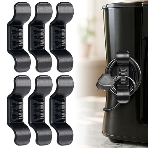 Cord Organizer for Appliance Stick On- Kitchen Appliances Cord Winder, Convenient Cord Wrapper for Mixer, Air Fryers, Juicers, Coffee Machines, Blender, Air Fryers, Black 6Packs