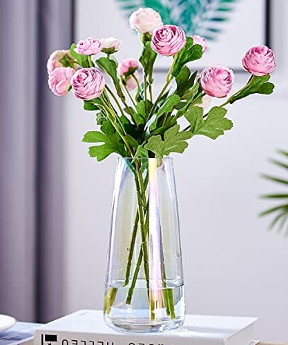 Aoderun Glass Vase for Flowers Modern Vases Home Decor Unique Flower Vase for Bouquet 8.7" Centerpiece Vase Decor Room,Living Room,Library,Office,Table,Entryway,Modern Farmhouse(Iridescent Clear)