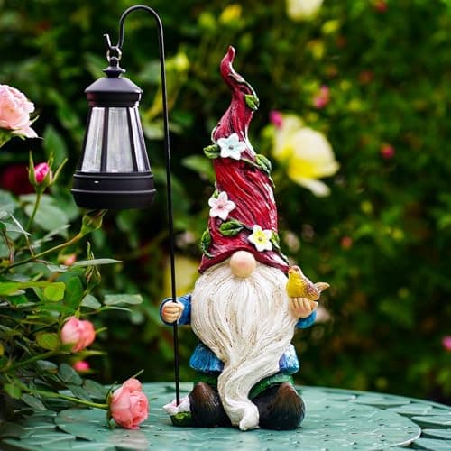 Pohabery Christmas Gnomes Outdoor Statue with Solar Lights,Solar Garden Gnomes Decorations for Yard Patio Outside Gnome Garden Decor, Gnomes Gifts for Women Mom