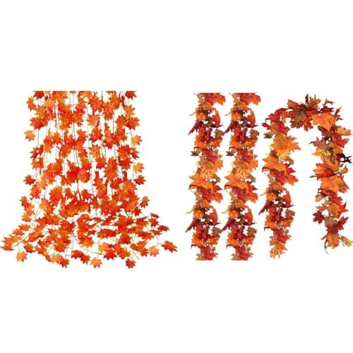 CQURE 12 Pack 84Ft Fall Leaf Garland+3 Pack 17.7 Ft Fall Leaf Garland