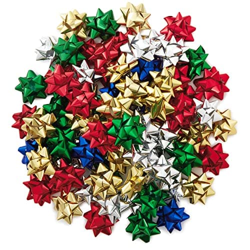 Hallmark 3" Gift Bow Holiday Assortment (75 Bows: Red, Gold, Green, Silver, Blue) for Christmas, Hanukkah, Birthdays, Presents