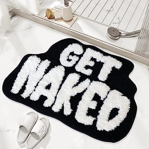 Get Naked Bath Mat, Cute Bath Rug for Bathroom Mat, rregular Non Slip Shower Floor MatUltra Soft Mat Funny Bathroom Decor (Black)