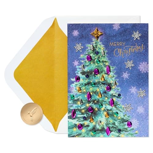 Papyrus Christmas Tree Card with Metallic Snowflakes (Joyful Wishes)