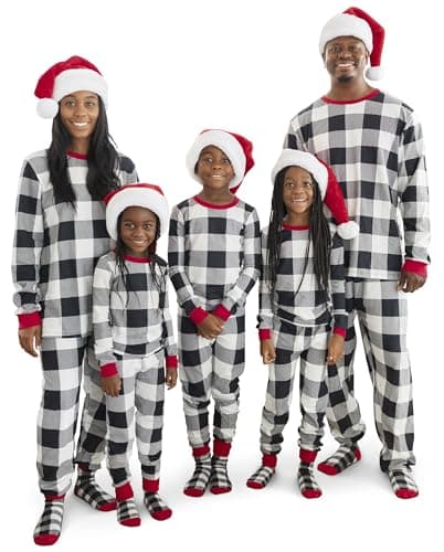 The Children's Place,Family Matching Christmas Holiday Pajamas Sets, Snug Fit 100% Cotton, - PJ Set,RED/BLK BUFF,3T