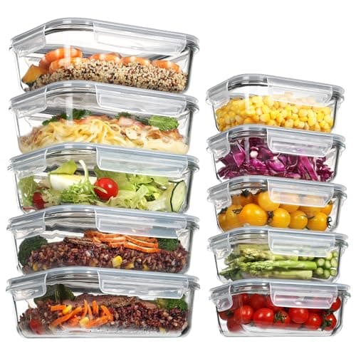 Vtopmart 10 Pack Glass Food Storage Containers with Lids, Meal Prep Containers, Airtight Lunch Containers Bento Boxes with Snap Locking Lids, for Microwave, Oven, Freezer and Dishwasher