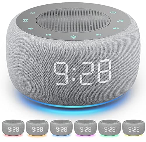 Buffbee Sound Machine & Alarm Clock 2-in-1, 18 Soothing Sound, 7 Night Light, Sleep Timer, Precise 30-Level Volume Control White Noise Machine