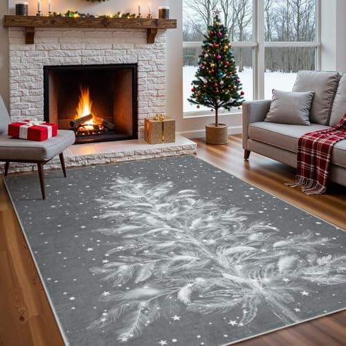 Lahome Christmas Rug Washable Area Rugs 5x7, Non-Slip Carpet for Living Room Stain Resistant Dining Room Rugs for Under Table, Christmas Tree Print Snowflake Holiday Decor Rugs for Kitchen Bedroom