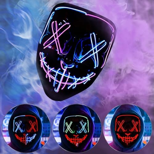 BOMLY Halloween Purge Mask Light Up Scary Mask EL Wire LED Masks for Festival Party Gifts