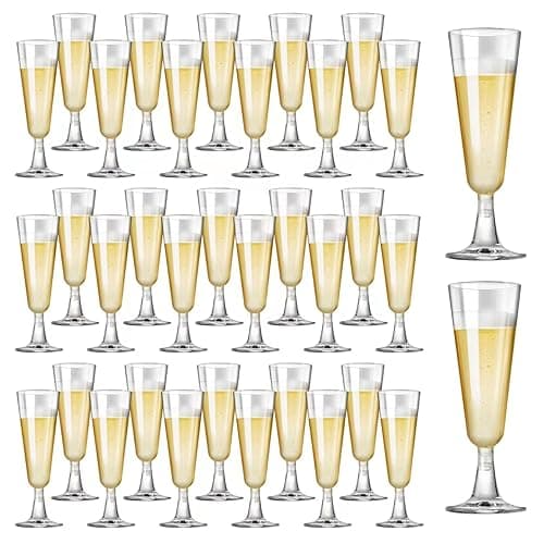 SUREHOME Plastic Champagne Flutes 40 Pack Disposable Champagne Glasses 5.5 Oz Clear Plastic Mimosa Glasses Acrylic Wedding Toasting Glasses for New Year 2025 Christmas Party Cocktail Cups Bulk