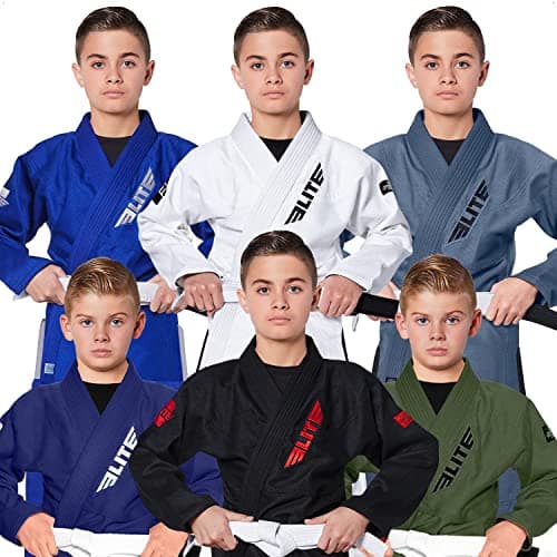 Elite Sports Kids BJJ GI, Youth IBJJF Children’s Brazilian Jiujitsu Gi kimono W/Preshrunk Fabric & Free Belt (White, 2)