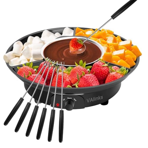 VAlinks Chocolate Fondue Pot Set Electric Chocolate Melting Pot 3-Section Serving Trays with 6pcs Dipping Forks Perfect for Chocolate Cheese Desser Party Christmas Housewarming Gifts-Black (Black)