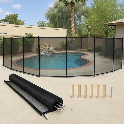 POOL FELLOWS 4 ft. X 15 ft. DIY Pool Safety Fence, Child & Pet Backyard Barrier, Temporary Mesh Pool Fence for Backyard, Removable for Inground Swimming Pools, Black